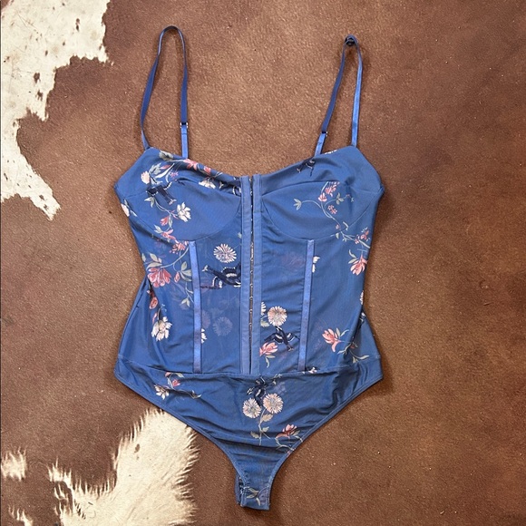 Free People Tops - NWT X Intimately FP Printed Night Rhythm Bodysuit in
Blue Floral Combo Size L